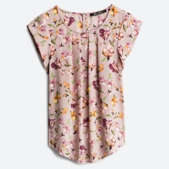 Alice Blue Short Sleeve Top Sz Small Women's Lilac Floral Print 100% Polyester - Picture 8 of 8